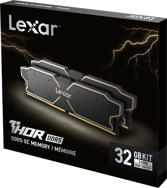 Kit Barrettes mémoire 32Go (2x16Go) DIMM DDR5 Lexar Thor OC 6000MHz (Noir)