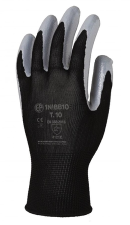 Gant tricoté polyester EUROTECHNIQUE enduit nitrile noir/gris T8 - COVERGUARD - 1NIBB08