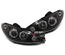 PHARES FEUX AVANTS NOIRS ANNEAUX LED ANGEL EYES PEUGEOT 206 2002-2009 en H7/H7 (12326)