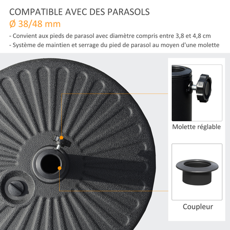 Pied de parasol rond HDPE motif rosace surface texturée noir