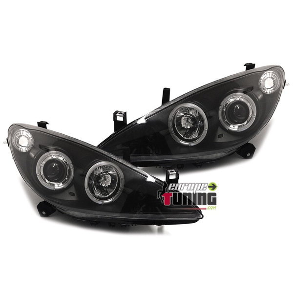PHARES FEUX AVANTS NOIRS ANGEL EYES LED PEUGEOT 307 PHASE 1 2001-2005 (05473)