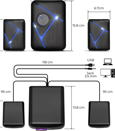 Enceintes 2.1 sans fil Advance SoundPhonic RGB (Noir)