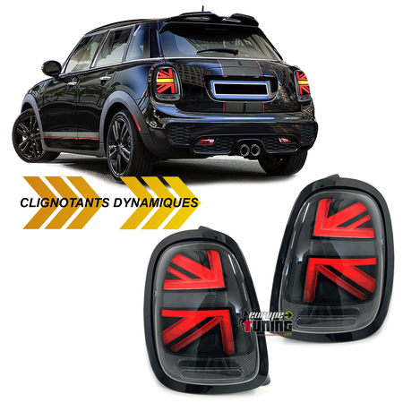 FEUX ARRIERES NOIRS LED SEQUENTIELS UNION JACK MINI COOPER F55 F56 F57 (05637)