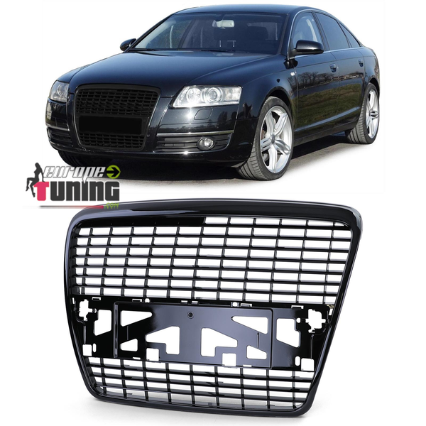 GRILLE CALANDRE SPORT NOIR BRILLANT LOOK S-LIGNE AUDI A6 C6 2004-2008 (05327)