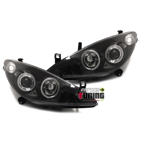 PHARES FEUX AVANTS NOIRS ANGEL EYES LED PEUGEOT 307 PHASE 1 2001-2005 (05473)