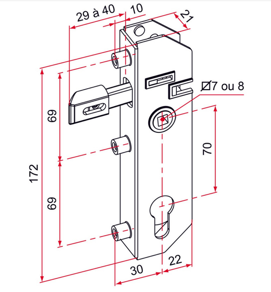 Serrure à encastrer GJ axe 40mm carré 8mm zingué jaune - TIRARD - GJ701306
