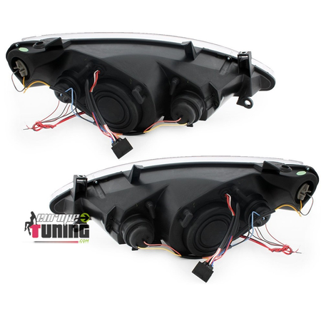 PHARES FEUX AVANTS NOIRS ANGEL EYES LED PEUGEOT 307 PHASE 1 2001-2005 (05473)