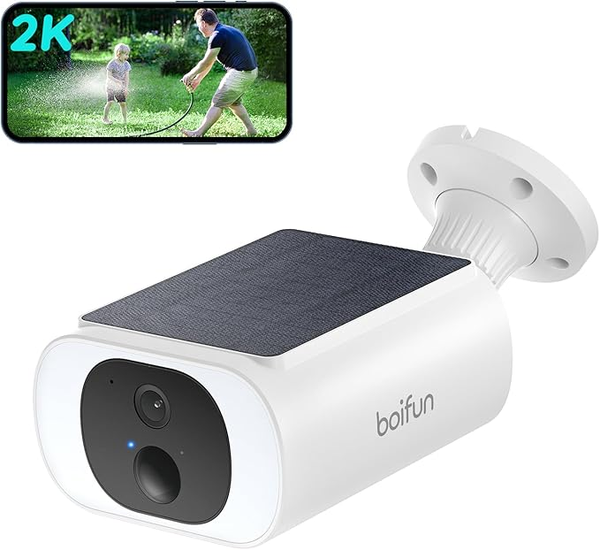 BOIFUN Caméra Surveillance WiFi Extérieure 2K sans Fil avec Panneau Solaire – Vision Nocturne Couleur, IP65, Détection Intelligente – Modèle 2025