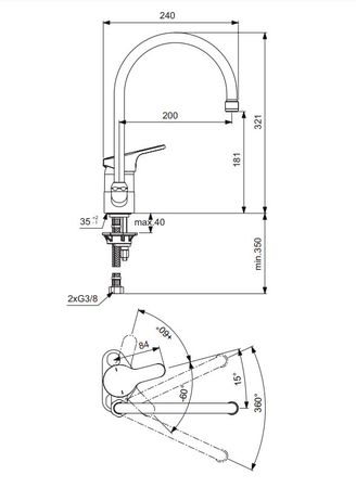Mitigeur évier OLYOS monotrou bec tube orientable - PORCHER - D1193AA