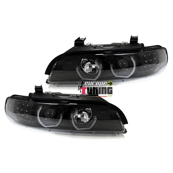 PHARES AVANTS NOIRS FEUX ANGEL EYES EN U CLIGNO LEDS BMW SERIE 5 E39 1995-2003 (05337)
