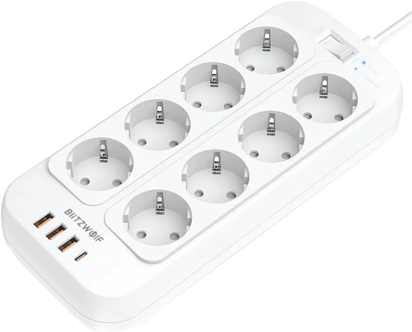 Multiprise 8 prises Blitzwolf BW-PC2 + 4xUSB et interrupteur 2m (Blanc)