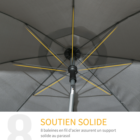 Parasol inclinable octogonal  Ø 1,8 x 2,09H m acier polyester gris