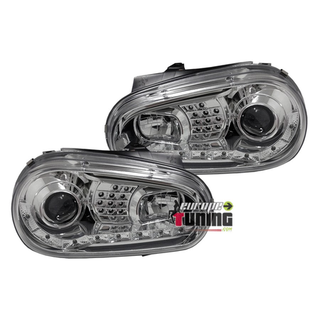 PHARES AVANTS FEUX DEVIL EYES LED CHROME VOLKSWAGEN VW GOLF 4 (13781)