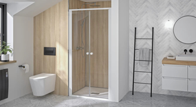 Porte de douche SUPRA 2P pivotante 80cm profilé blanc verre transparent - KINEDO - PA1530BTN