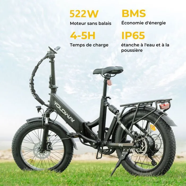 Vélo Électrique VAE YOLOWAY 20" Noir-Batterie amovible 36V/12.5AH-Moteur 250W-Shimano 7 Vitesses-VTT Ville E-Bike-Autonomie 50-90km