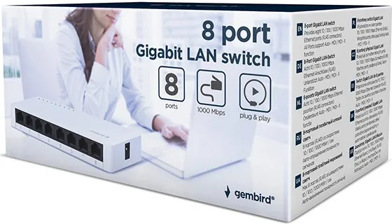 Switch réseau Ethernet Gigabit Gembird - 8 ports (Blanc)
