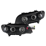 PHARES FEUX AVANTS ANNEAUX ANGEL EYES NOIRS BMW X5 E53 1999-2003 PHASE 1 (12084)