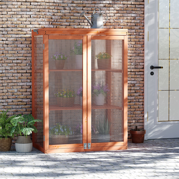 Mini serre de jardin étagères 2 portes toit ouvrant sapin traité polycarbonate