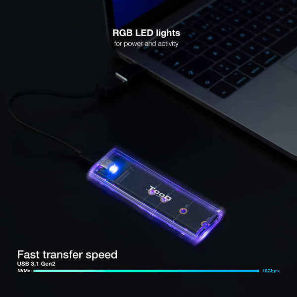 Boitier externe USB-C 3.2 Tooq TQE-2200 - M.2 NVMe Type 2280 (Transparent)