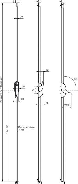 Crémone pompier AEROLIS levier basculant à 90° sans tringle gris - VACHETTE - 18394000
