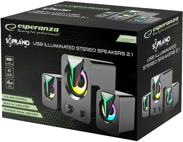 Enceintes Esperanza Rainbow Soprano 2.1 Led (Noir)