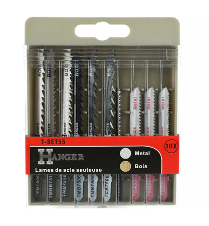 Kit de 10 lames T-SET55 pour scie sauteuse bois et métal - HANGER - 150290