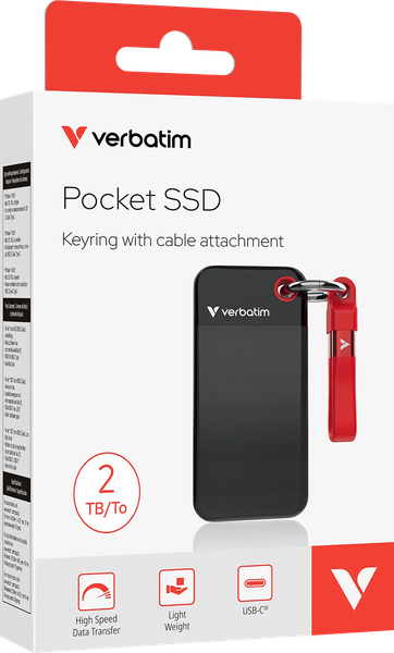 Disque SSD externe Verbatim Pocket - 2To (Noir/Rouge)