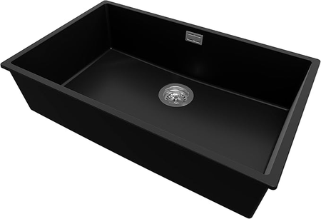 Primagran London Slim Évier de Cuisine Granit Noir 76×47 cm 1 Bac + Kit de Vidage