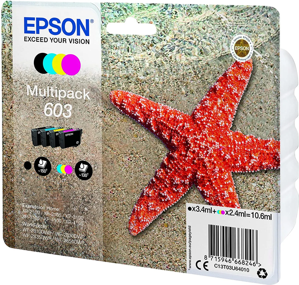 Pack 4 cartouches d'encre Epson Etoile de mer 603 (Noir + Couleurs)