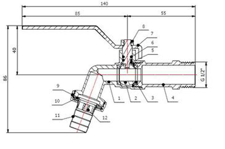 Robinet d'arrosage sphérique 1/2'' bec 3/4'' - GARIS - B02-RA1515