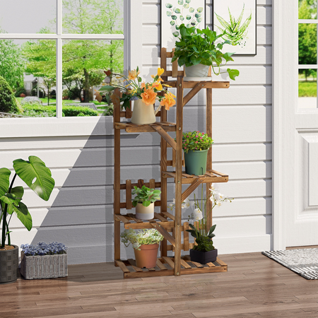 Étagère à fleurs en bois - porte plante bois 6 tablettes bois sapin
