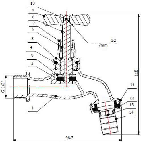 Robinet d'arrosage à potence 1/2'' bec 3/4'' - GARIS - 161520