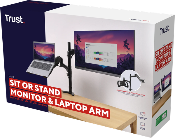 Support écran et ordinateur portable à fixer Trust Mara 32" (2x8kg max)