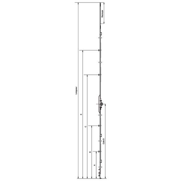 Crémone d'oscillo-battant F7.5 sans rampe L 1940mm côte D 700mm - FERCO - G-22150-00-0-1