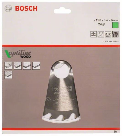 Lame de scie circulaire 190 x 30 x 2mm Optiline Wood pour le bois 24 dents - BOSCH - 2608641185