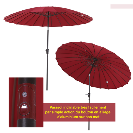Parasol inclinable rond diamètre 2,6 m rouge