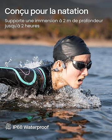SHOKZ OpenSwim Pro – Casque à Conduction Osseuse Étanche IP68, Bluetooth 5.4 & MP3 32 Go, 9h Autonomie, Micros à Réduction de Bruit – Gris