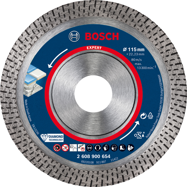 Disque à tronçonner diamanté Expert HardCeramic 115x22,23x1,4x10mm - BOSCH - 2608900654