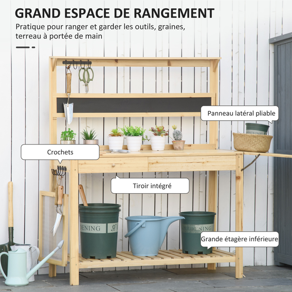 Table de rempotage multi-équipée bois sapin