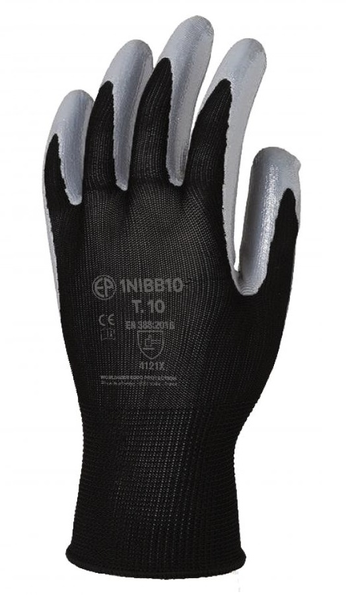Gant tricoté polyester EUROTECHNIQUE enduit nitrile noir/gris T8 - COVERGUARD - 1NIBB08