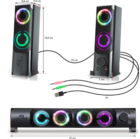 Enceintes 2en1 Advance SoundPhonic 2.0 RGB (Noir)