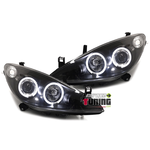 PHARES FEUX AVANTS NOIRS ANGEL EYES LED PEUGEOT 307 PHASE 1 2001-2005 (05473)