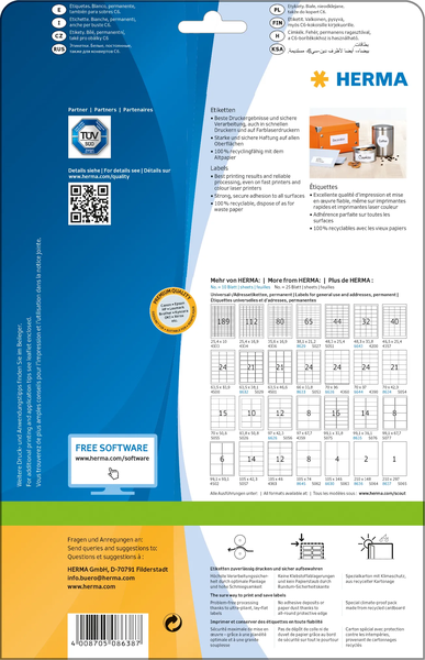 Lot de 10 feuilles Étiquette multi-usage Herma 70x36mm - A4 (Blanc)